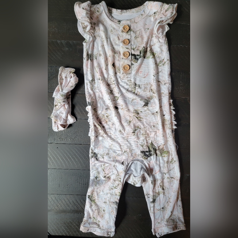 ❌SOLD❌ Bums and Roses Once & Flor-al Ruffle Romper and Headwrap